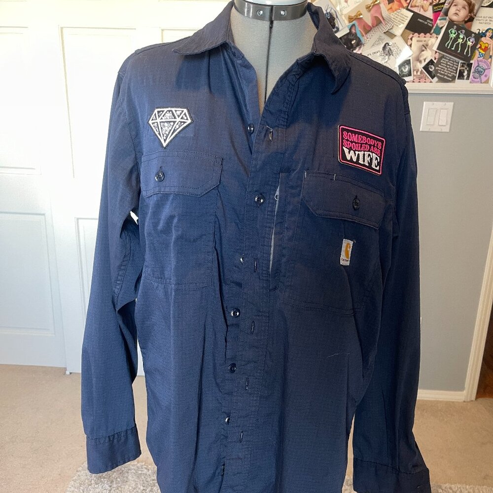 UPCYCLED - Carhartt Rugged Flex Long Sleeve Work Shirt - Navy Blue
